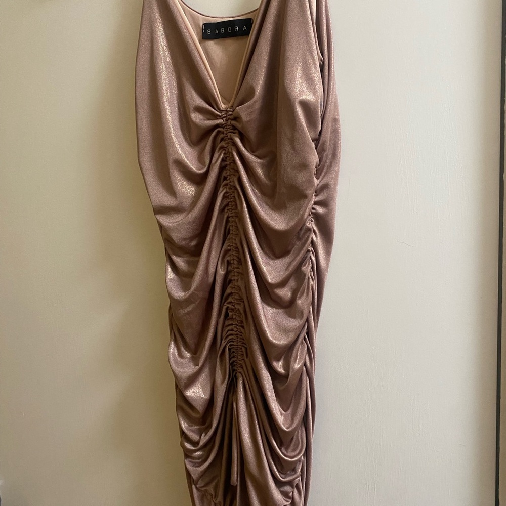 Sabora Shimmering Ruched Mini Dress - Copper